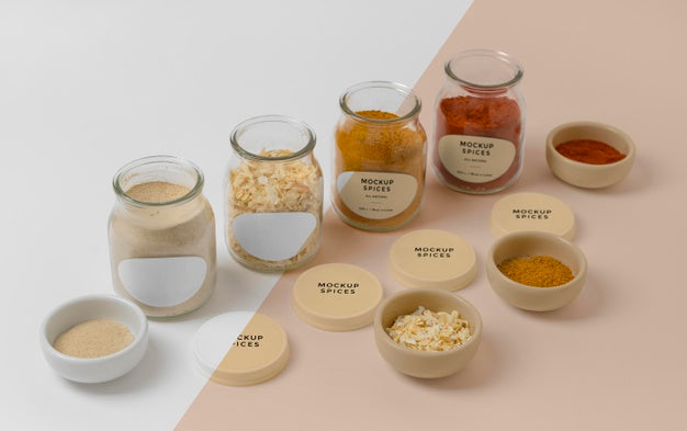 Free Spices With Label Mock-Up Composition Psd