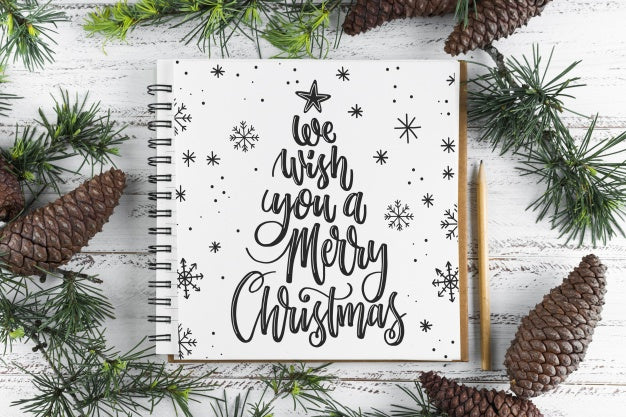 Free Spiral Notebook Mockup With Christmas Concept Psd