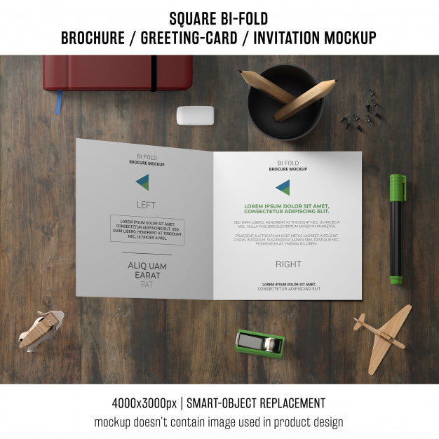 Free Square Bi-Fold Brochure Or Greeting Card Mockup With Decorative Elements Psd