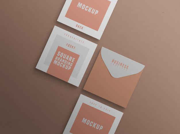 Free Square Branding Mockup With Business Card And Envelop Psd