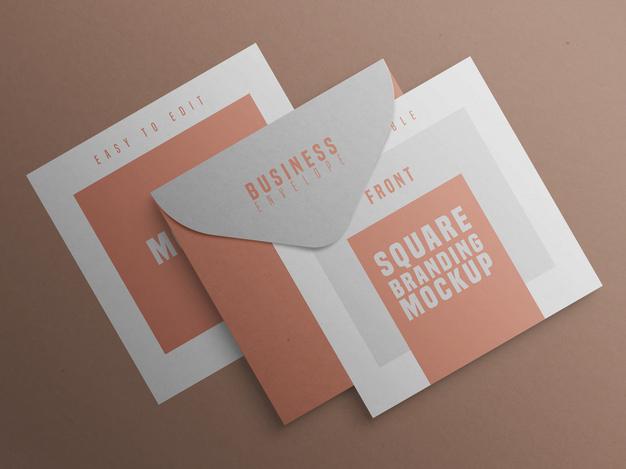 Free Square Branding Mockup With Business Card And Envelop Psd