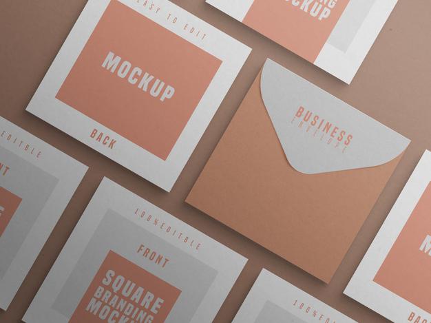 Free Square Branding Mockup With Business Card And Envelop Psd