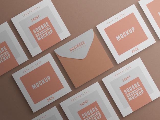 Free Square Branding Mockup With Business Card And Envelop Psd