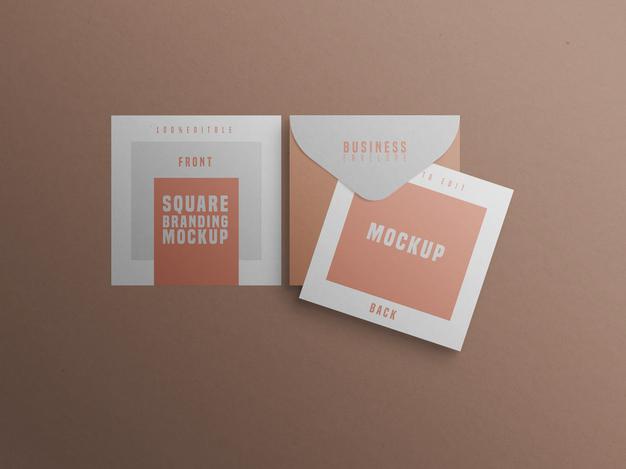 Free Square Branding Mockup With Business Card And Envelop Psd