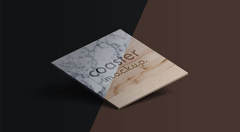 Free Square Coaster With Engraved Logo Mockup Psd