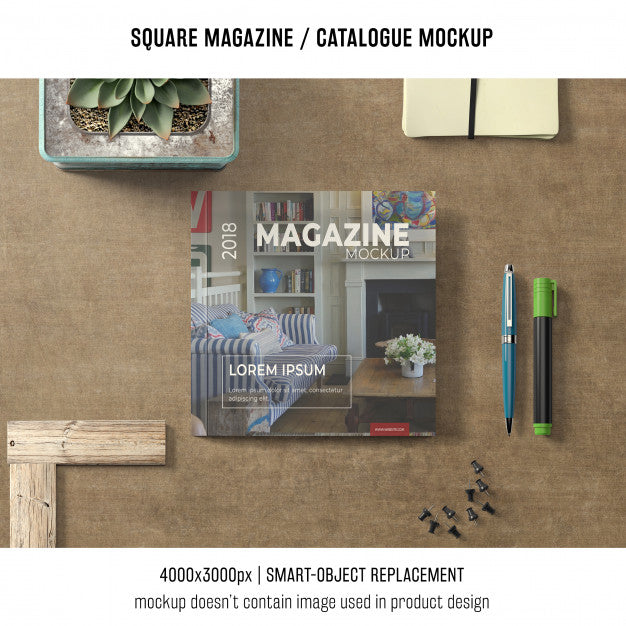 Free Square Magazine Or Catalogue Mockup With Decoration Psd