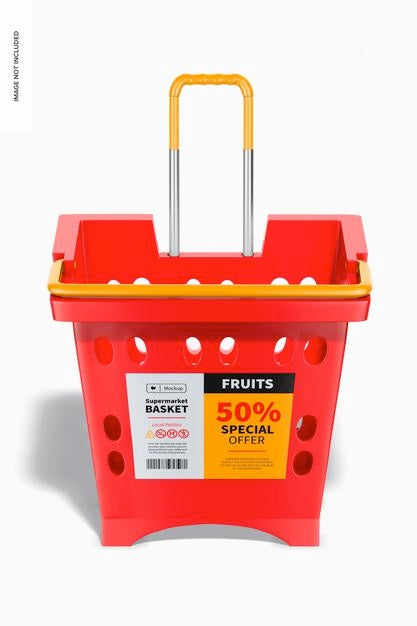 Free Square Supermarket Basket Mockup, Front View Psd