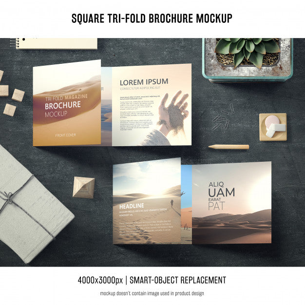 Free Square Tri-Fold Brochure Mockup Psd