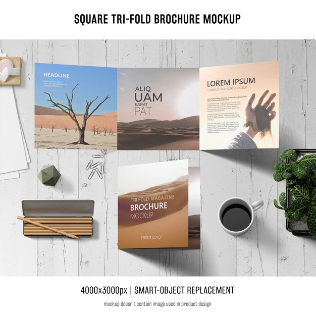 Free Square Tri-Fold Brochure Mockup Psd