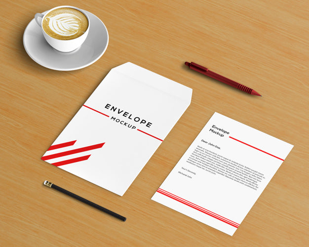 Free Stationery Concept With Envelope Mockup And Coffee Psd