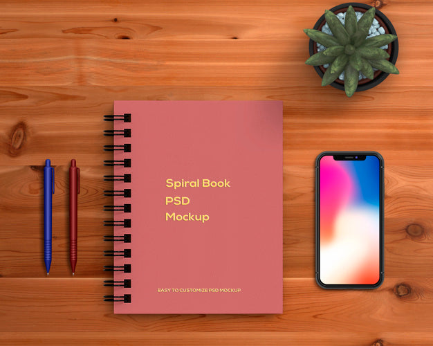 Free Stationery Concept With Spiral Book Mockup Psd
