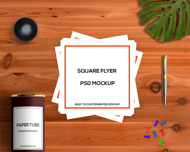 Free Stationery Concept With Square Flyer Mockup Psd