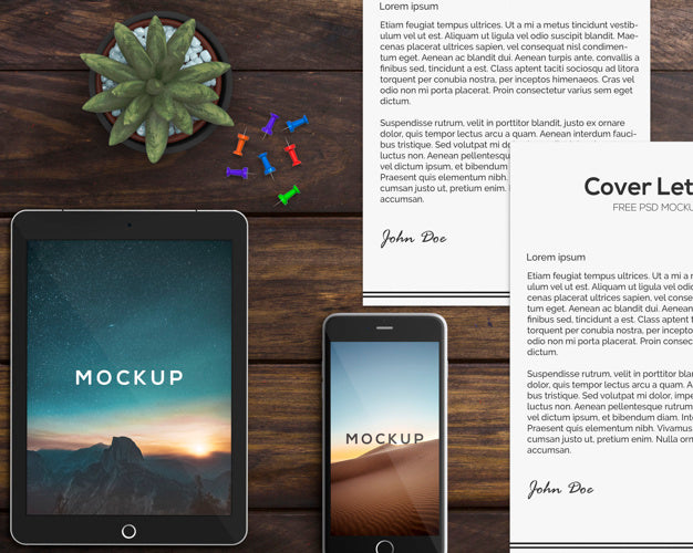 Free Stationery Concept With Tablet And Smartphone Mockup Psd
