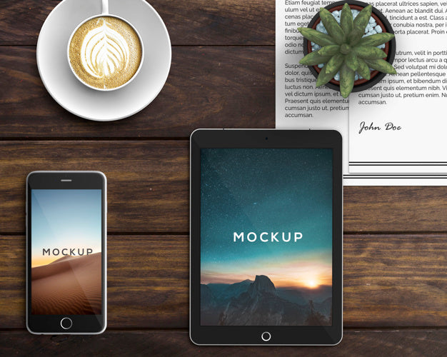 Free Stationery Concept With Tablet And Smartphone Mockup Psd