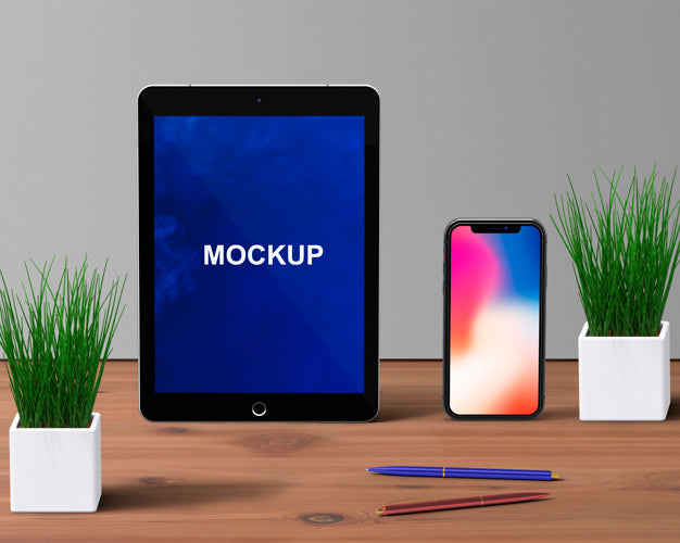 Free Stationery Concept With Tablet And Smartphone Mockup Psd