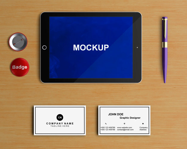 Free Stationery Concept With Tablet Mockup Psd