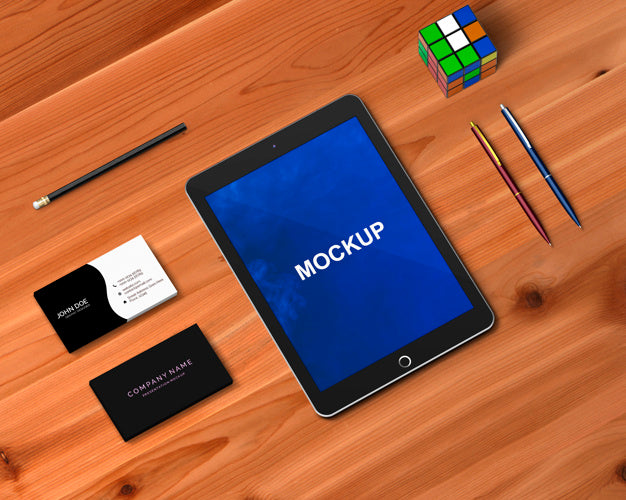 Free Stationery Concept With Tablet Mockup Psd