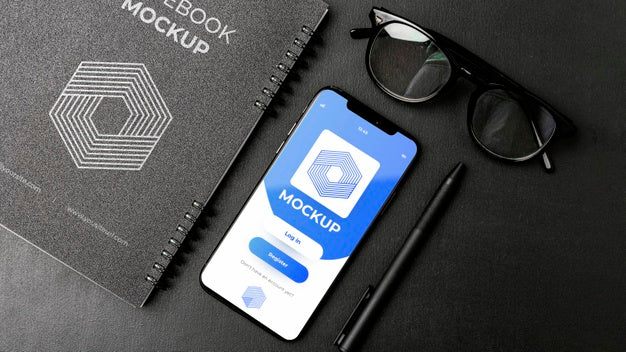 Free Stationery Mock-Up On Dark Concrete Psd