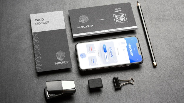 Free Stationery Mock-Up On Dark Concrete Psd