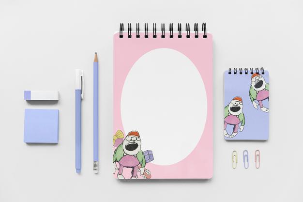 Free Stationery Mockup Set With Cartoon Illustration Psd