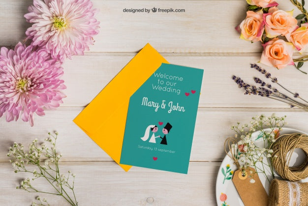 Free Stationery Wedding Mockup With Envelope Psd