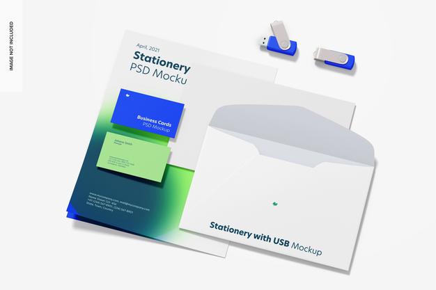 Free Stationery With Usb Flash Drives Mockup Psd