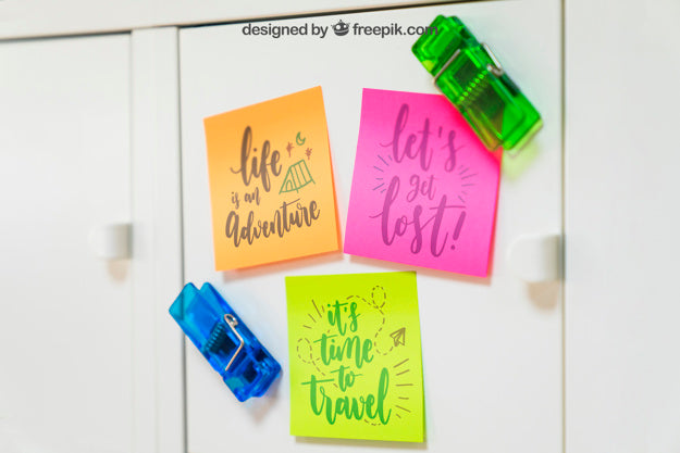 Free Sticky Note Mockup On Cupboard Psd – CreativeBooster