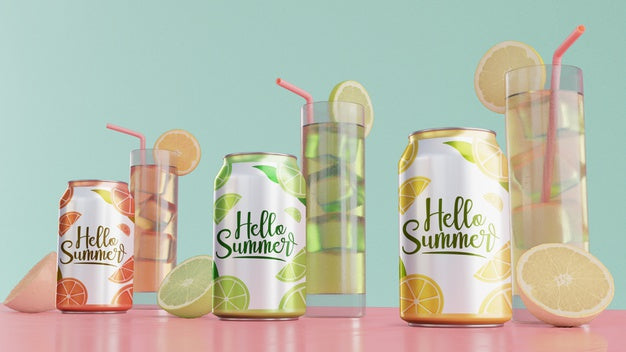 Free Summer Drinks On Table With Blue Background Psd