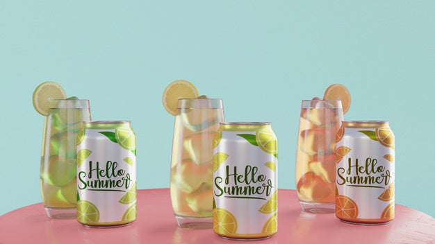 Free Summer Drinks On Table With Blue Background Psd