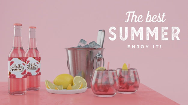Free Summer Drinks On Table With Typography Psd