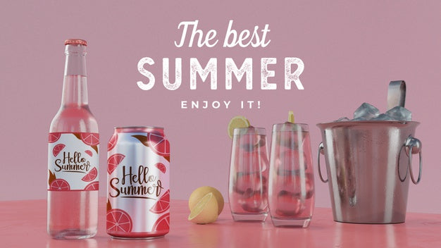 Free Summer Drinks On Table With Typography Psd