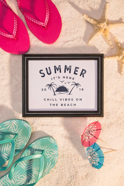 Free Summer Mockup With Colorful Sandals Psd