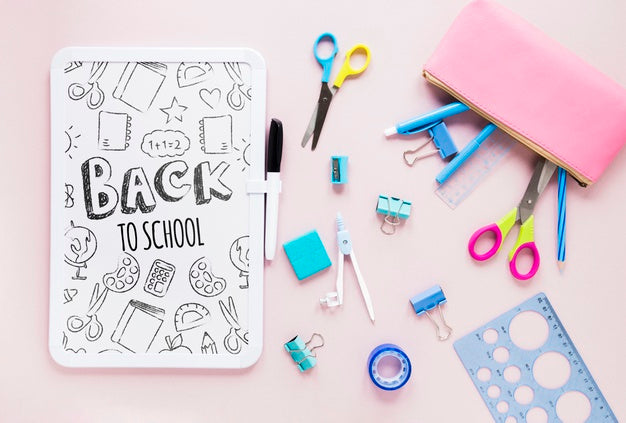 Free Supplies For School On Pink Background Psd