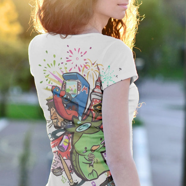 Free Woman Wearing a T-Shirt Mockup Outdoors Back View