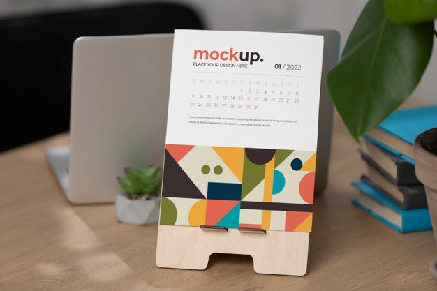 Free Table Display With Calendar Mockup In Real Life Psd