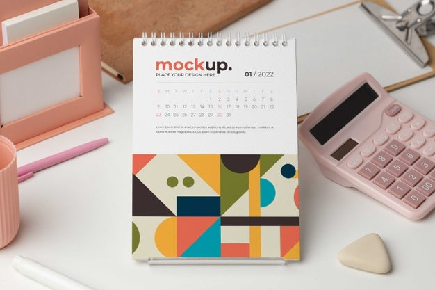 Free Table Display With Calendar Mockup In Real Life Psd