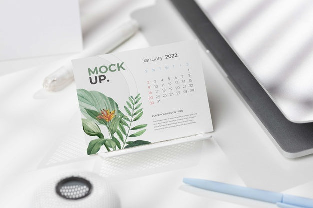 Free Table Display With Calendar Mockup In Real Life Psd