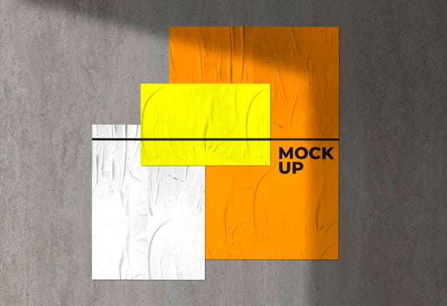 Free Three Colorful Crumpled Posters Mockup Psd