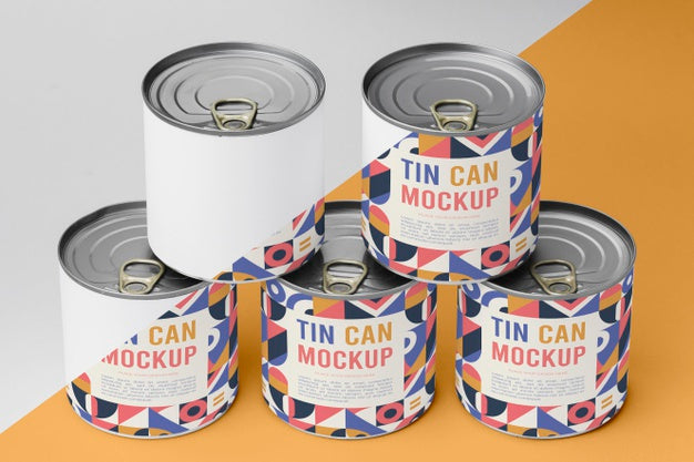 Free Tin Cans Arranged On Table Psd