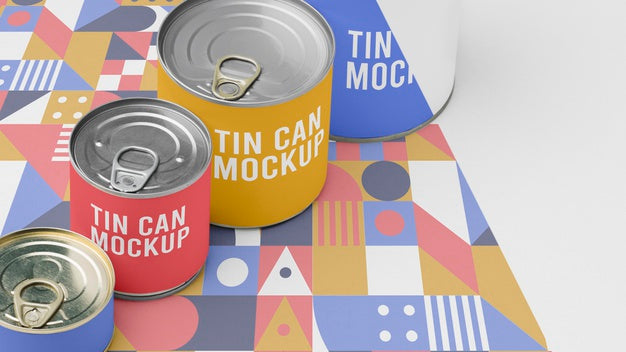 Free Tin Cans Arranged On Table Psd