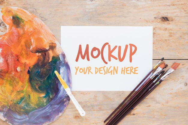 Free Top View Abstract Art And Brushes Psd