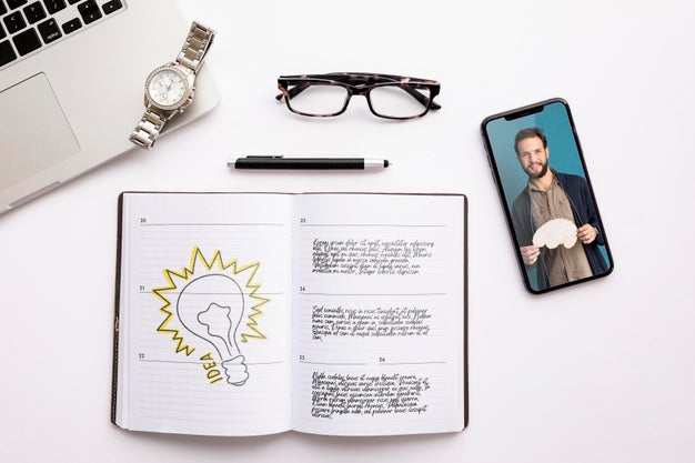 Free Top View Agenda And Phone Mock-Up Psd