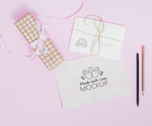 Free Top View Anniversary Present With Ribbon Psd