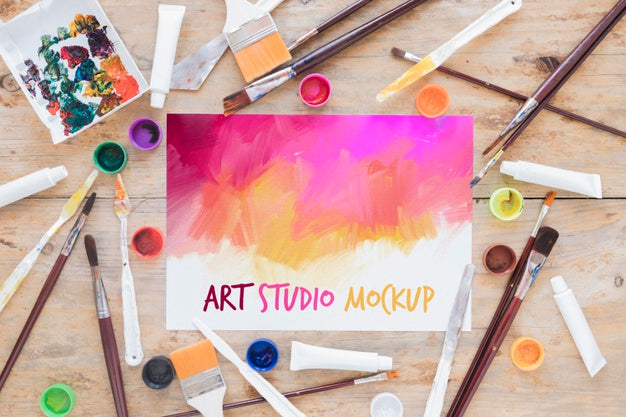 Free Top View Art Studio Mock-Up Psd
