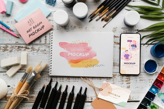 Free Top View Artist Painting Tools Psd