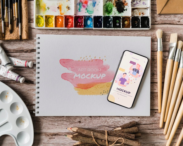 Free Top View Artist Painting Tools Psd