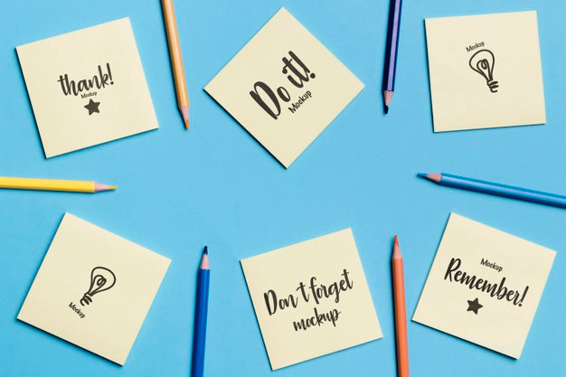 Free Top View Assortment Of Sticky Notes And Pencils Psd