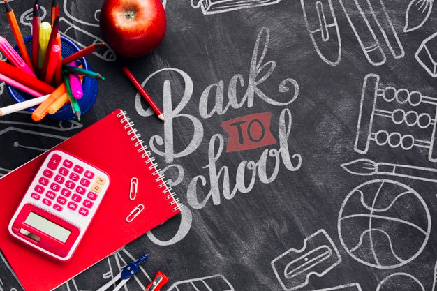 Free Top View Back To School Concept With Chalkboard Psd