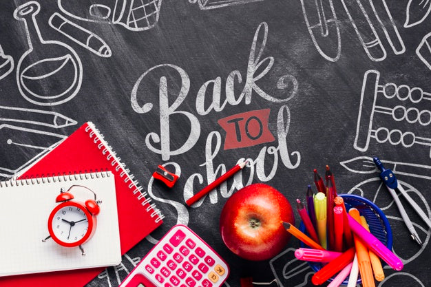 Free Top View Back To School Concept With Chalkboard Psd