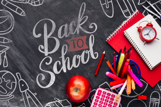 Free Top View Back To School Concept With Chalkboard Psd